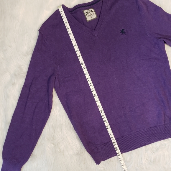 Express Mens V-Neck Purple Long Sleeve Sweater - Picture 9 of 11